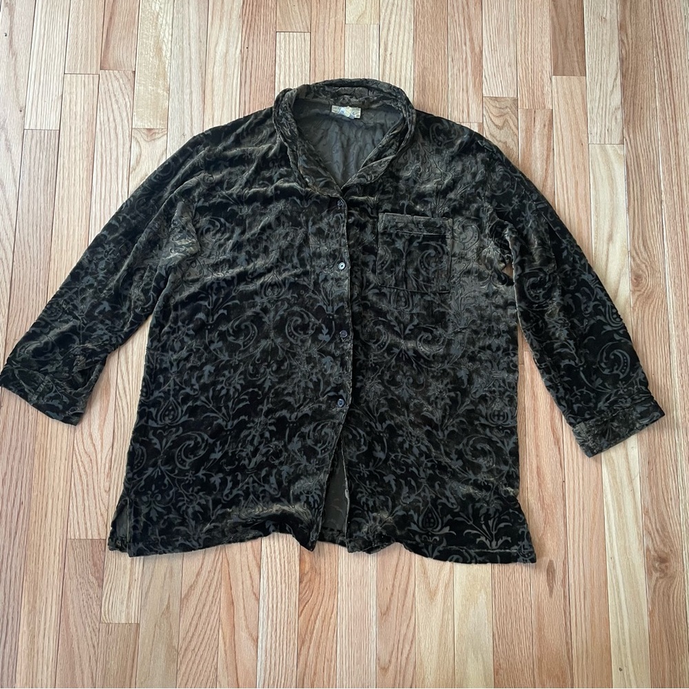 Vintage 90s Velvet Burnout Button Down Top Womens Medium Romantic Silk